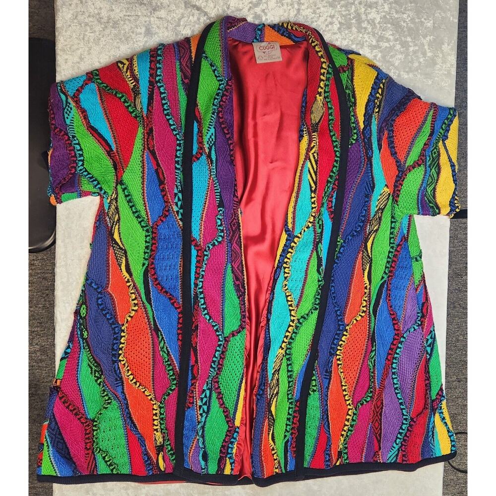 Vintage Cuggi "Coogi" Womens Multicolor Cotton Knit Australia Cardigan-Size SS - Picture 2 of 16